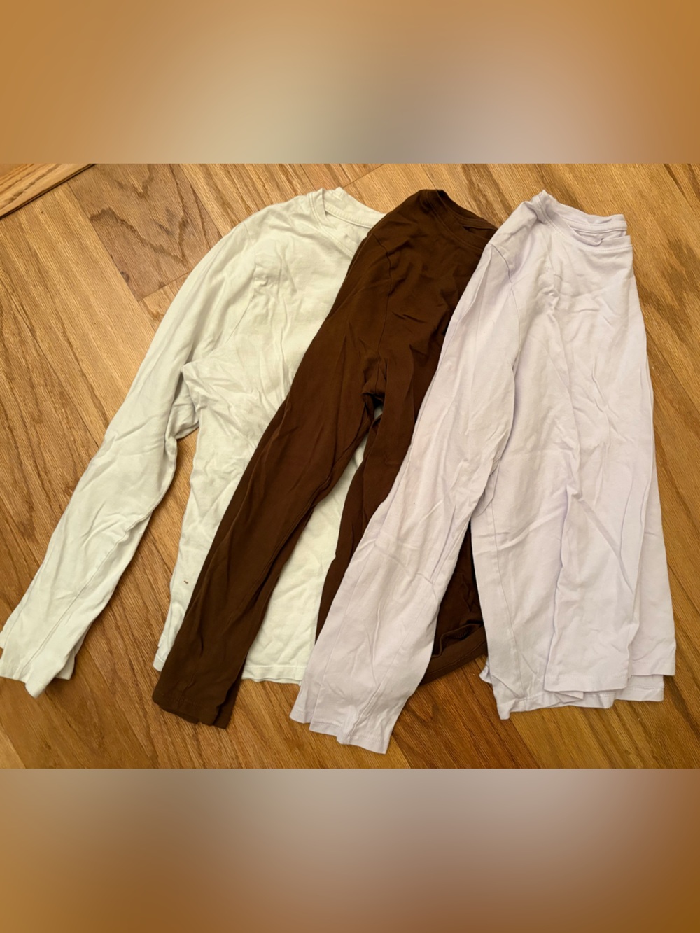 Time and Tru 100% Cotton Long Sleeve Tee LOT of 3 Large (White, Brown, Lavender)